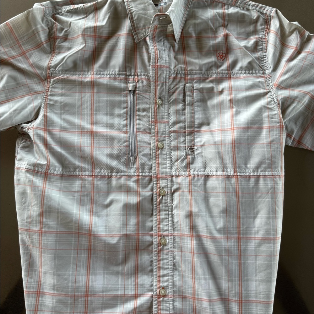 Ariat Men's Casual Plaid Shirt in Gray and Orange